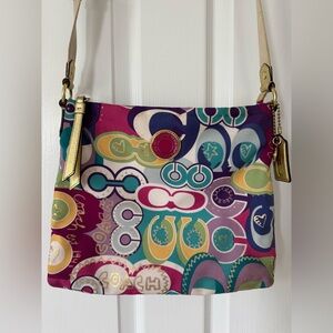 Rare Vintage Retro Multicolor Coach Poppy Pop C Graphic Art Canvas Crossbody Bag